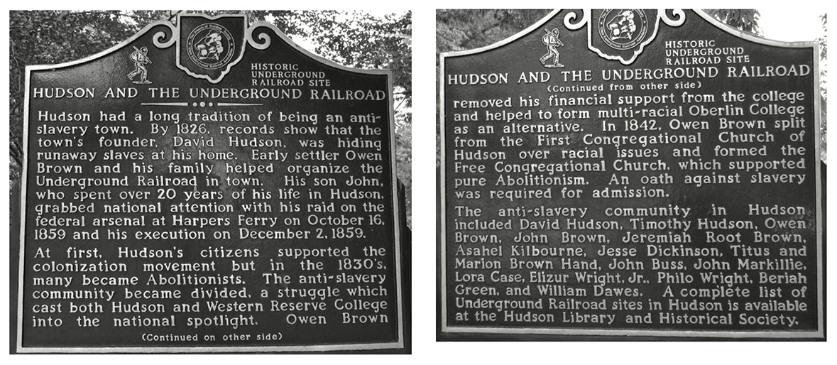 underground railroad plaque - Hudson, Ohio